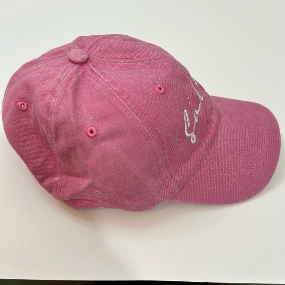 Salty Embroidered Vintage Washed Cotton Baseball Cap Hat Pink White NEW Girly - Picture 3 of 5